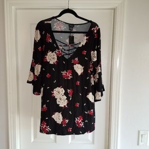 NWT Deep V blouse with bell sleeves